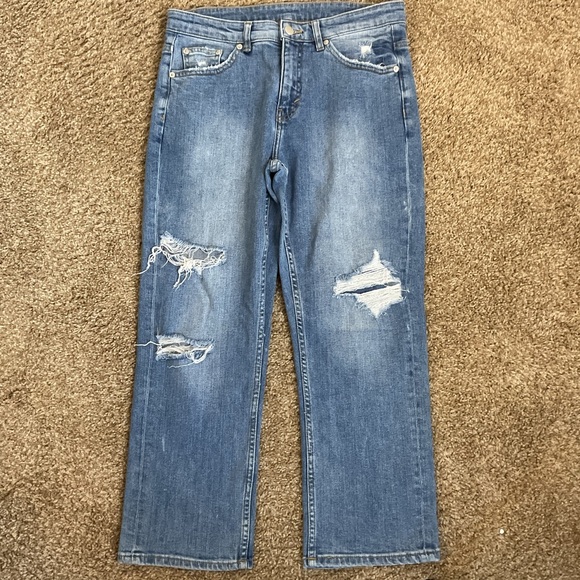 Cheap Monday Denim - Cheap Monday Blue Distressed Straight Leg Jeans 28 Over My Dead Body Y2K Boho